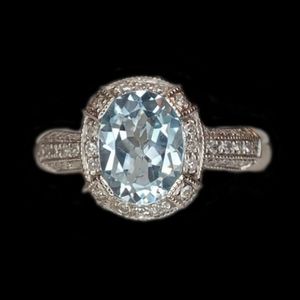Topaz Diamond Halo white gold ring
